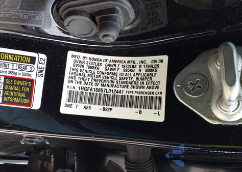 2007 Honda Civic Ex from USA, damaged, VIN 1HGFA16857L012441